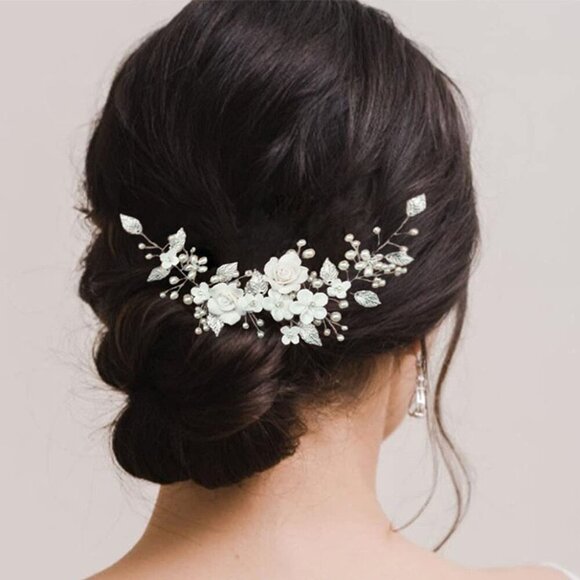 Flower Bride Wedding Hair Vine Pearl Bridal Headpiece Leaf Hair Accessories Hair - Picture 4 of 8